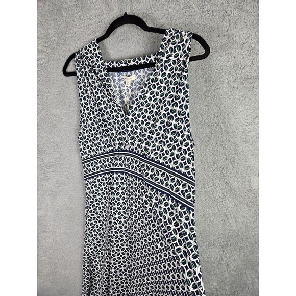 Max Studio Dress Sz XL Knee Length Geometric Print Babydoll Coquette Blue White - Picture 3 of 9